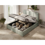 Polsterbett Mintgrün im hellen Schlafzimmer